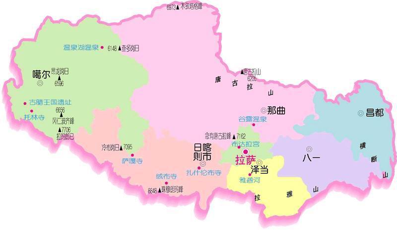 西藏自治区政区示意图