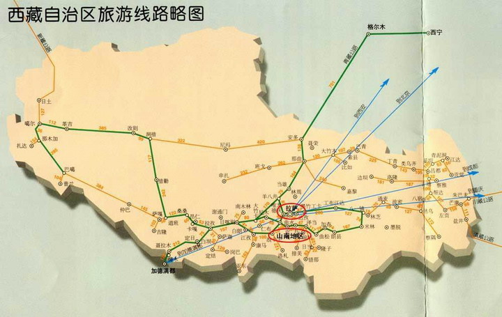 西藏旅游线路图图略